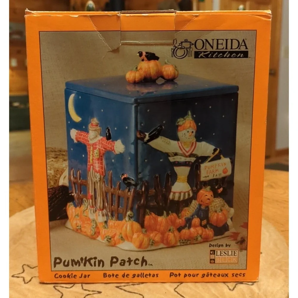 Very Rare Pumpkin Leslie Beck Oneida Kitchen Pum'kin Patch Ceramic Cookie Jar